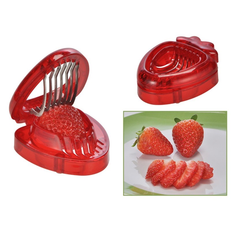 Land-Haus-Shop® Strawberry Cutter Plastic with Stainless Steel Blades, Strawberry Fruit