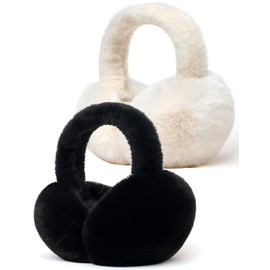 Unning Winter Earmuffs Women's Foldable & Adjustable Ear Warmers Faux Fur Soft Ear Protection Ear Muffs Ear Warmers for Women, B1-white+black