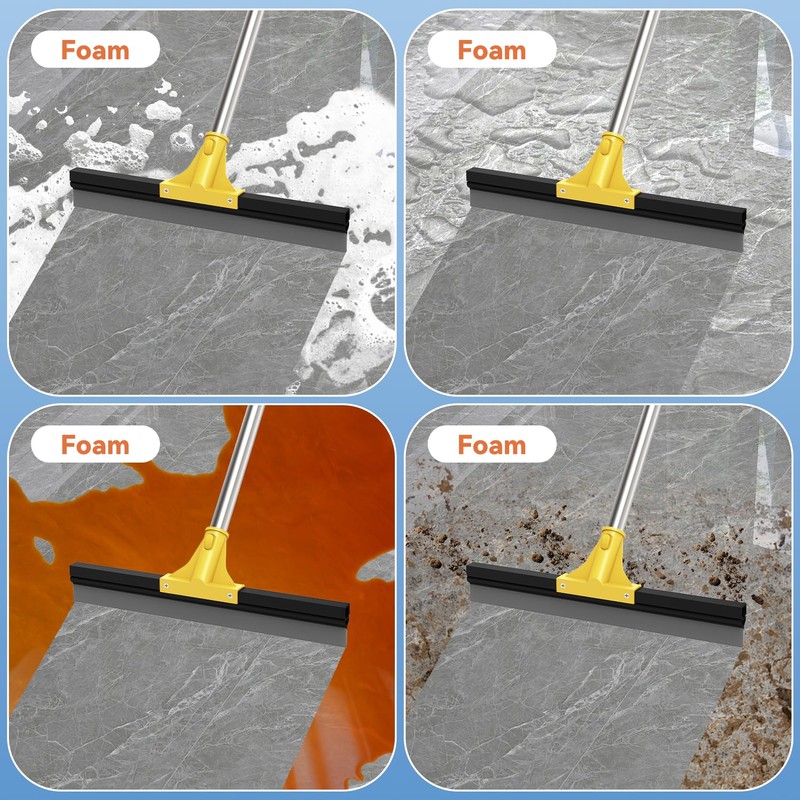 Large Heavy-Duty Floor Squeegee, 18” Rubber Blade Broom & 62”