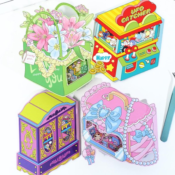 4 Sets DIY 3D Fun Mini Animal House Clamshell Sticker