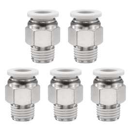 sourcing map 5pcs Push to Connect Fitting 3/8" Tube OD x 1/4" NPT Thread Male Straight Union Fitting Copper Quick Connect Pneumatic Fitting for Semi Truck Trailers Air Brake System, White