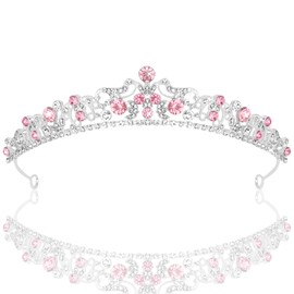 CIEHER Pink Tiara Crowns for Women Rhinestone Princess Crown Headpiece for Flower Girl, Pink Crown for Birthday Prom Quinceanera
