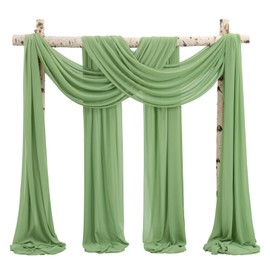 Wedding Arch Draping Fabric,4 Panels 28" x19ft Sage Green Wedding Arch Drapes for Ceremony Chiffon Fabric Drapes Arbor Drapery Wedding Arch Decorations for Reception Sheer Backdrop Curtains for Party