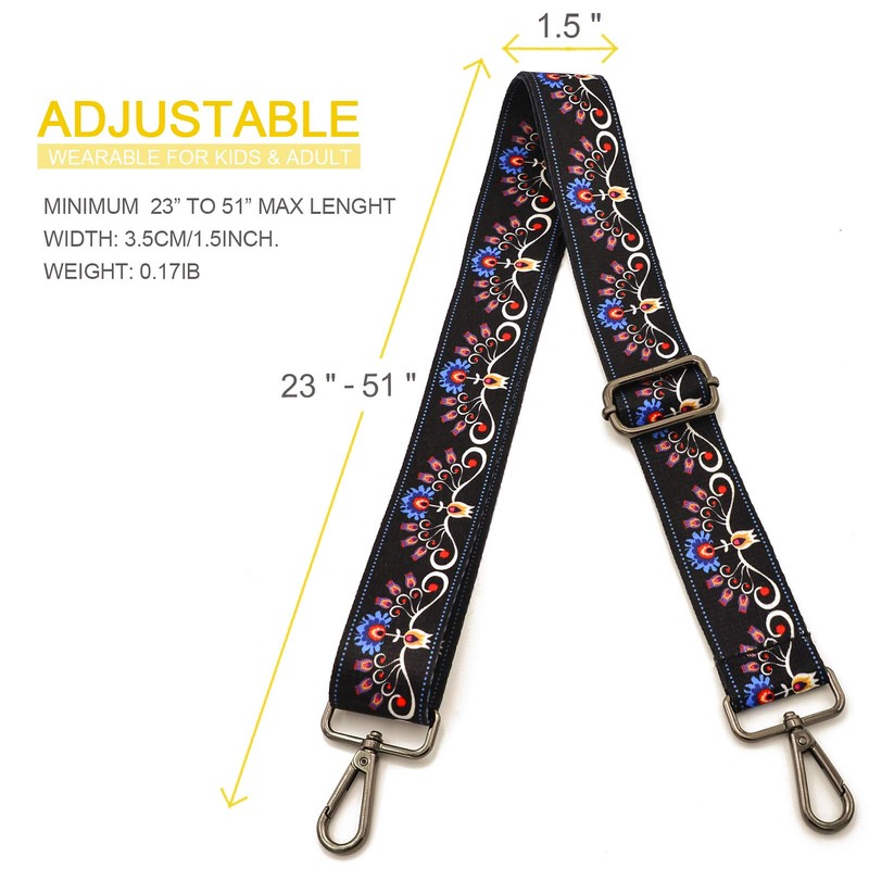 - Purse Strap Adjustable Guitar Style Multicolor Canvas Crossbody Strap