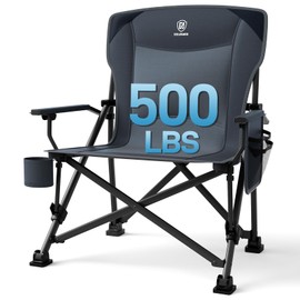 EVER ADVANCED Oversized Folding Camping Chair, for Adults Heavy Duty Lawn Chair with Side Pockets, Portable Collapsible Quad Chair for Outside, Support Up to 500lbs, Grey