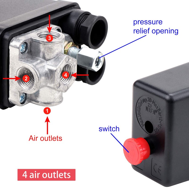 WiMas Standard 4 Port Air Compressor Pressure Control Switch, AC