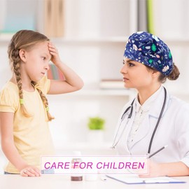 SATINIOR 4 Pieces Adjustable Caps Cotton Bouffant Cap Elastic Bouffant Cap Head Hair Covers with Sweatband for Women Men (Summer Animal Pattern), Multicoloured, Medium