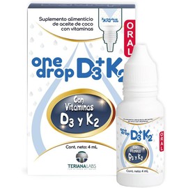 Vitamina ONEDROP D3 + K2 | Frasco de 4 ML (120 Gotas) | Rinde +3 meses | Para Niños y Adultos | 400 UI por Gota | Suplemento diario | Sin Azúcar | Sin Sabor