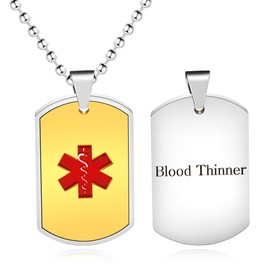 Uloveido Stainless Steel Medical Alert Dog Tags Pendant Blood Thinner Necklace for Men Women Teens Health Alert Monitoring Jewelry Y4291(Blood Thinner)
