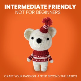 Amigurumi Crochet Kit for Adults - Intermediate DIY Craft Kit with Materials & Instructions - Create Your Own Amigurumi Animal - Perfect Arts and Crafts for Adults (Bear)