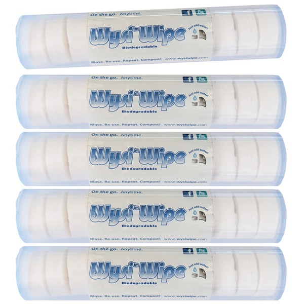 WYSI Multi-Purpose Expandable Wipes and to Go Travel Tubes, Just Add Water - 5 Tube Pack