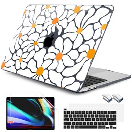 DONGKE for MacBook Pro 13 Inch Case 2023-2016 Release A2338 M2 M1 A2251 A2289 A2159 A1989 A1706 Touch Bar & Touch ID, Hard Shell with USB C to USB Adapter & Keyboard Cover, Groovy Daisy