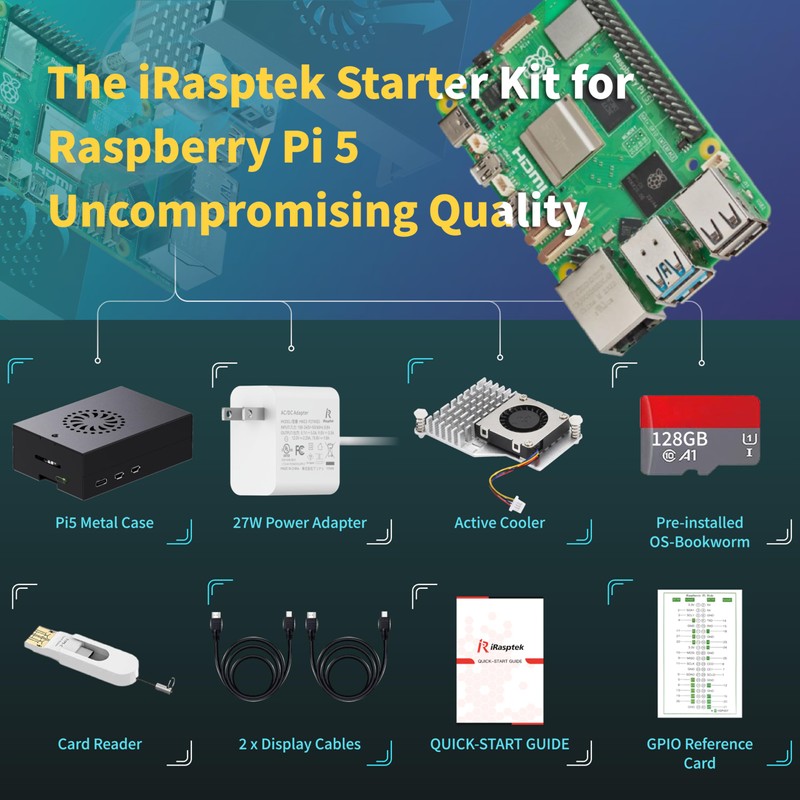 iRasptek Starter Kit for Raspberry Pi 5 RAM 8GB -128GB
