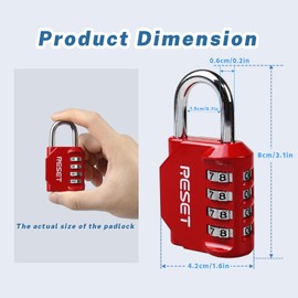 RESET-060 2 Pack 4 Digit Combination Lock Outdoor Padlock for School Gym Sports Locker Fence Toolbox Gate Suitcase Hasp Red