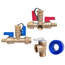 3/4 in. PEX A Tankless Expansion Water Heater Isolation Service Valve with Pressure Relief Valve, Pex-A, Threaded 3/4" Service Installation Valve for Rheem, Rinnai, Takagi, EcoSmart