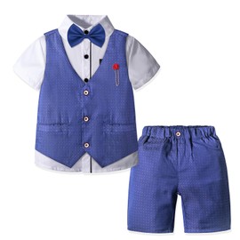 Nwada - Traje para niños, ropa de vestir con pajarita, pantalones de vestir para niños, traje de caballero, Azul, 5-6 Años