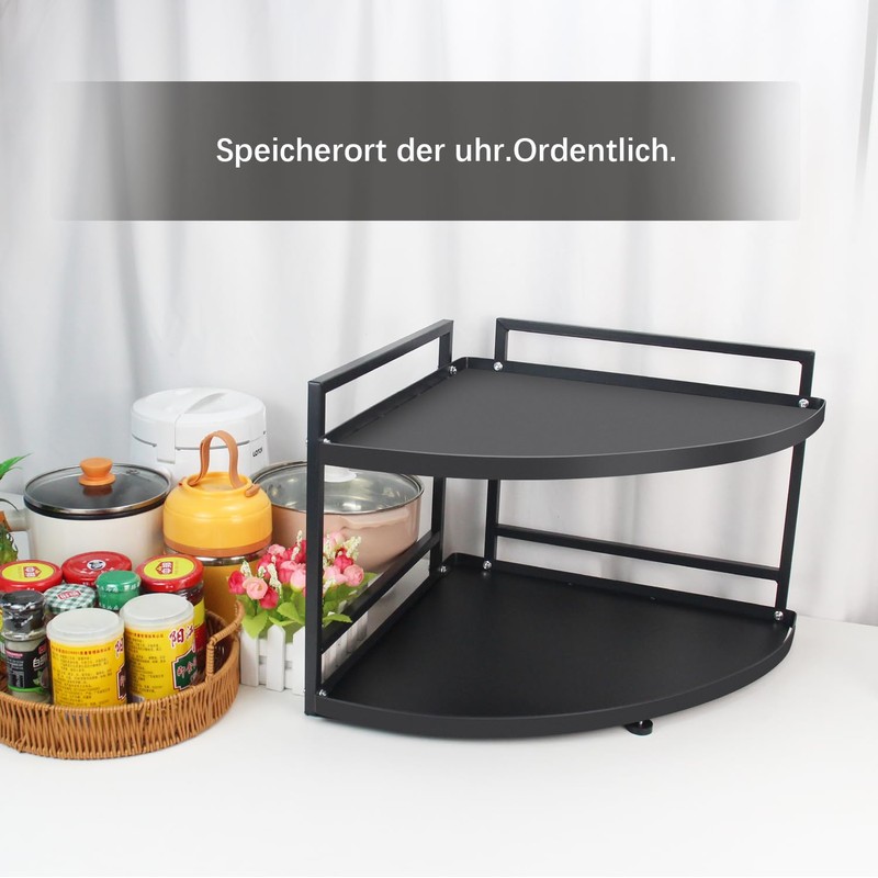 HUIJIN 2 Tier 90°Corner Shelf for Kitchen - Space-Saving Spice