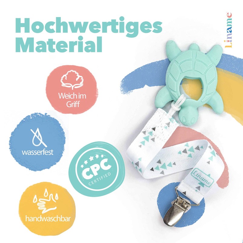 Liname Neutral Pacifier Clip with Teething Toy - 4 Pack