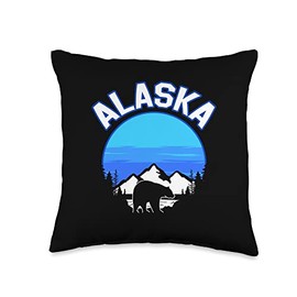Alaska Bear Alaskan Nature Mountains Gift Alaska Bear | Alaskan Nature Mountains Throw Pillow, 16x16, Multicolor