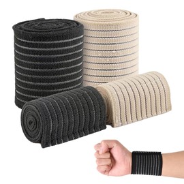 Pack of 4 Elastic Bandage, Breathable Compression Bandage Roll, Stretchy Sports Bandage, Adjustable Knee Support with Compression, Splint Support Strap, for Workout, Bowling, Tennis, Sports