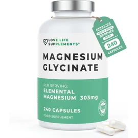 Magnesium Glycinate (Bisglycinate), 2 Month Supply - 240 Capsules, 2750mg (303mg Magnesium), Chelated Magnesium Supplements, Highly Bioavailable, Made in UK - GMP Certified - Love Life Supplements