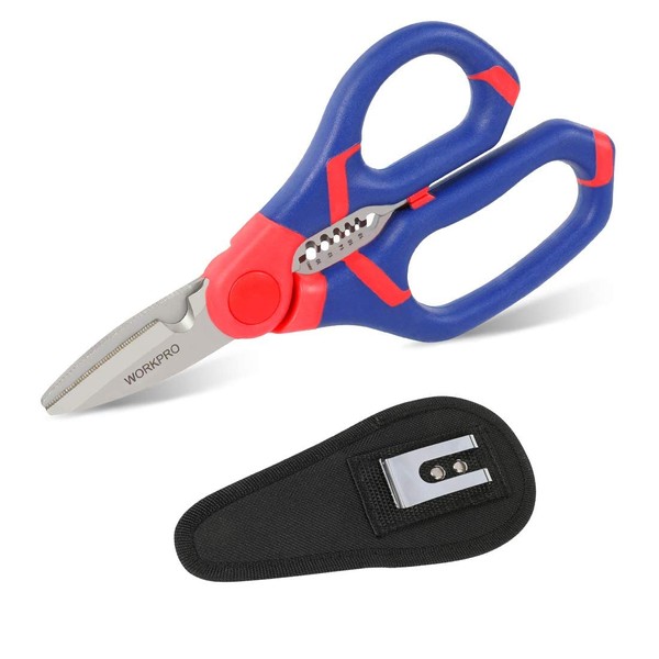 WORKPRO Electricians Scissors & Wire Cutter Stripper 2-in-1, Multi-Function Shears, 152mm/6-inch, Bi-Material Soft Handle