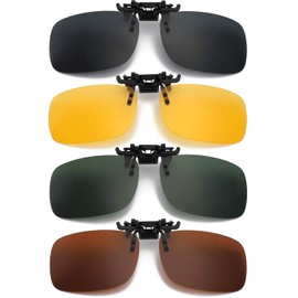 Hifot 4 Pack Sunglasses Attachment Clip On Sunglasses Flip Up Polarised Sunglasses for Glasses Wearers Rimless Myopia Sunglasses for Women and Men, Multi-coloured C, Unit size