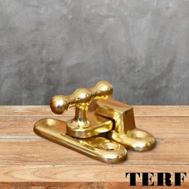 TERF® Showcase Type Catch Polished Brass 40mm Door Turn Catches Cupboard Cabinet Wardrobe Latch Catch Lock Gate Shed Door Rabbit Hutch Thumb Turn Button with Fixing Screw - Pack of 1