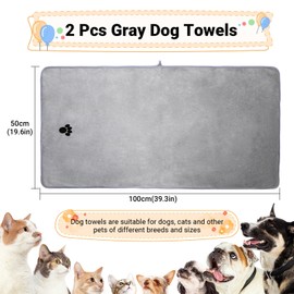 YVCVQKUC 2 Pack Dog Towels, 100 x 50 cm, Pet Bath Towels, Super Absorbent, Dog Microfiber Bath Towel, Pet Towel, Dog Towels for Drying Dogs, Dog Bath Accessories