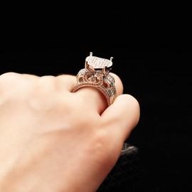 Uloveido Women's Platinum Plated Love Heart Cubic Zirconia Cluster Wedding Rings Wide Eternity Band Engagement Architecture Ring Y426, Zirconia,