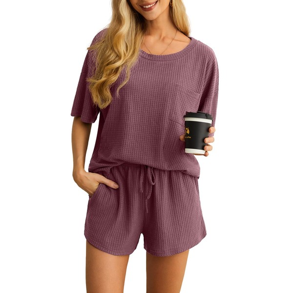 VINTATRE Pajama Sets for Women Waffle Knit Lounge Set 2