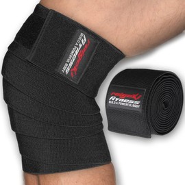 Knee Wraps for Wrapping Hard [Set of 2] (+ Training Plans) V2 Improved Version, Elastic Knee Wraps with Velcro Fastening - for Bodybuilding, Weight Training, for Women and Men