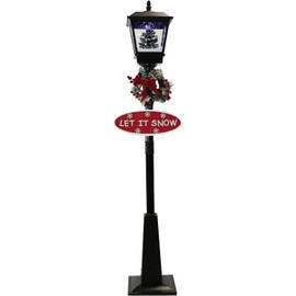 Fraser Hill Farm Let It Snow Series 71-in. Musical Street Lamp with Retro Truck Scene | 2 Festive Signs | Cascading Snow | Christmas Carols | Holiday Home Decor | Black | FSSL071A-BLK1