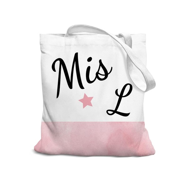 SZERE Initial L Pink Canvas Tote Bag, Miss L Initial