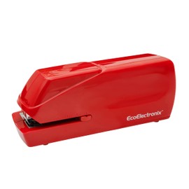 EcoElectronix Portable Automatic Electric Stapler Pro - 30 Sheet Capacity, Quiet Operation, Jam-Free and Easy Reload - AC Adapter/Battery Powered (Red)
