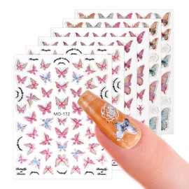 6 Sheets Nail Decals for Nail Art,Butterfly Nails Art Stickers, 5D Embossed Butterflies Nails Stickers Colorful Butterfly Holographic Nail Sticker for Women DIY Design