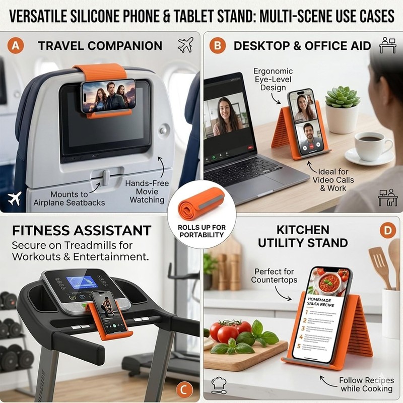 Silicone Phone Stand with Aluminum, Flexible Foldable Phone Holder,Bendable Adjustable