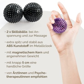 2 x DBT Skills Hedgehog Ball, Magnetic High Stress Acupressure Ball, for Stress Relief or Massage, Against Tension and for More Mobility and Concentration (Blue/Black)