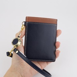 Emono Pass Case with Reel, Commuter Pass Case, Strap, IC Card, Key Chain, Genuine Leather, Cowhide Leather, Stretchable, Security, turquoise (turquoise blue)