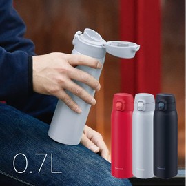 Peacock AKM-70 H Water Bottle, One-Touch Open, Heat + Cold Retention, 23.7 fl. oz. (700 mL), Compatible with Sports Drinks, Stainless Steel, Fresh Gray