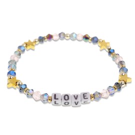 Agriajun Inspired Friendship Beaded Stretch Bracelets for Women Teen Girls Cute Gold Star Taylor Love Letter Crystal Gery Pink Beads Strand Bracelet Eras Concert Outfit Accessories Fashion Jewelry Gift