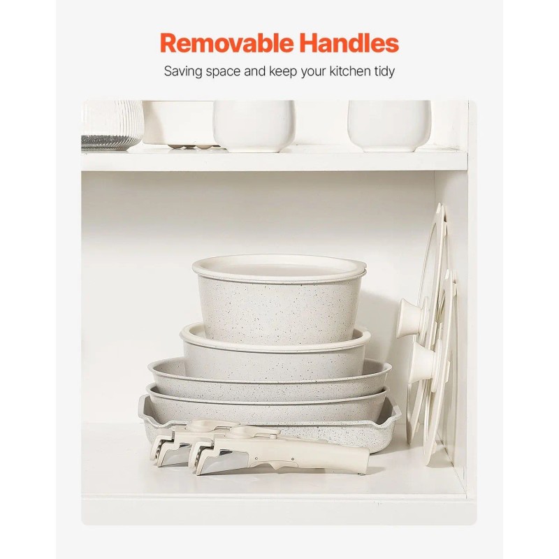 White 17-Piece Nonstick Cookware Set with Detachable Handle Space-Saving Induction