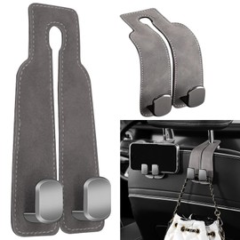 2Pcs Car Hooks, Car Seat Hooks, Car Headrest Hook, Purse Hook for Car, Double Car Seat Hooks for Headrest, Convenient Headrest Hooks for Car for Handbags（Grey）