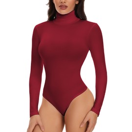 Joyshaper Women's Bodysuit, Long Sleeve Elegant Bodysuit, Stand-Up Collar Top, Blouse, Long Sleeve Bodysuit, Long Sleeve Overalls,, red