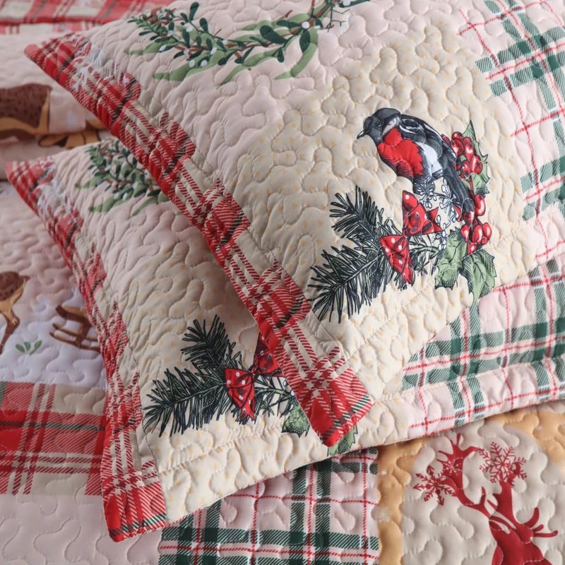 MarCielo Christmas Quilt Set Bedspread Set B021(Queen),Red