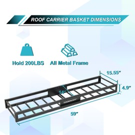 TOOENJOY 59" x 15.5" x 5" Skinny Roof Cargo Carrier Basket, Heavy Duty Roof Rack Luggage Holder for Car SUV and Pickup, 200 LBS Capacity