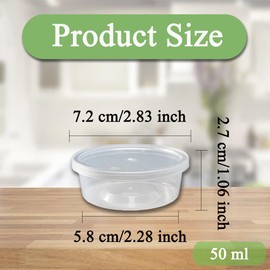 50 Packs Round Container, Sauces Cups Stackable Food Small Containers with Lids, Clear Round Leakproof Plastic Takeaway Sauce Pots for Small Dips Chutney Ketchup Salads (2oz-50 ml)