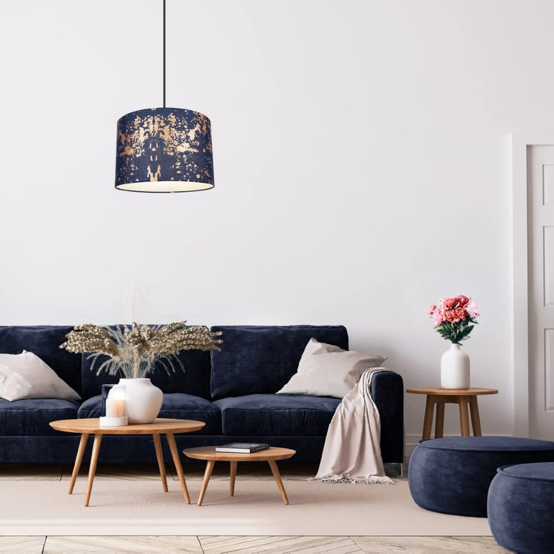 Modern and Unique Navy Midnight Blue Cotton Fabric Lamp Shade
