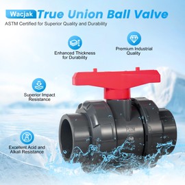 Wacjak 1" PVC True Union Ball Valve 2 Pack with Full Port Industrial Grade EPDM O-Rings Reversible PTFE Seats PVC Material for Water System