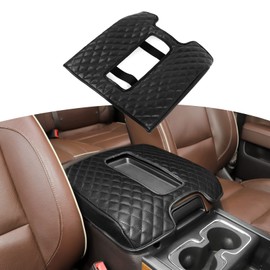 RT-TCZ Center Console Cover Armrest Pad PU Leather for Chevy Silverado Suburban GMC Sierra 2014-2017 Black Liner
